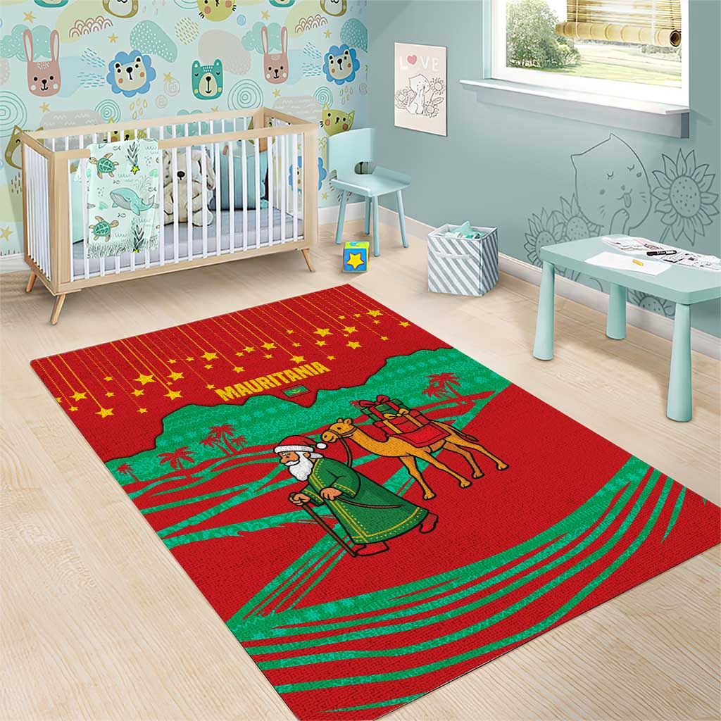Mauritania Christmas Area Rug with Santa Claus Camel Gift Boxes Starry Sky and Desert Pattern Design - Wonder Print Shop