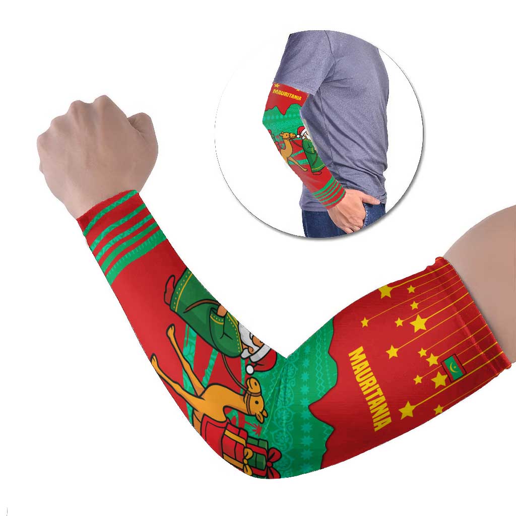 Mauritania Christmas Arm Sleeves with Santa Claus Camel Gift Boxes Starry Sky and Desert Pattern Design - Wonder Print Shop