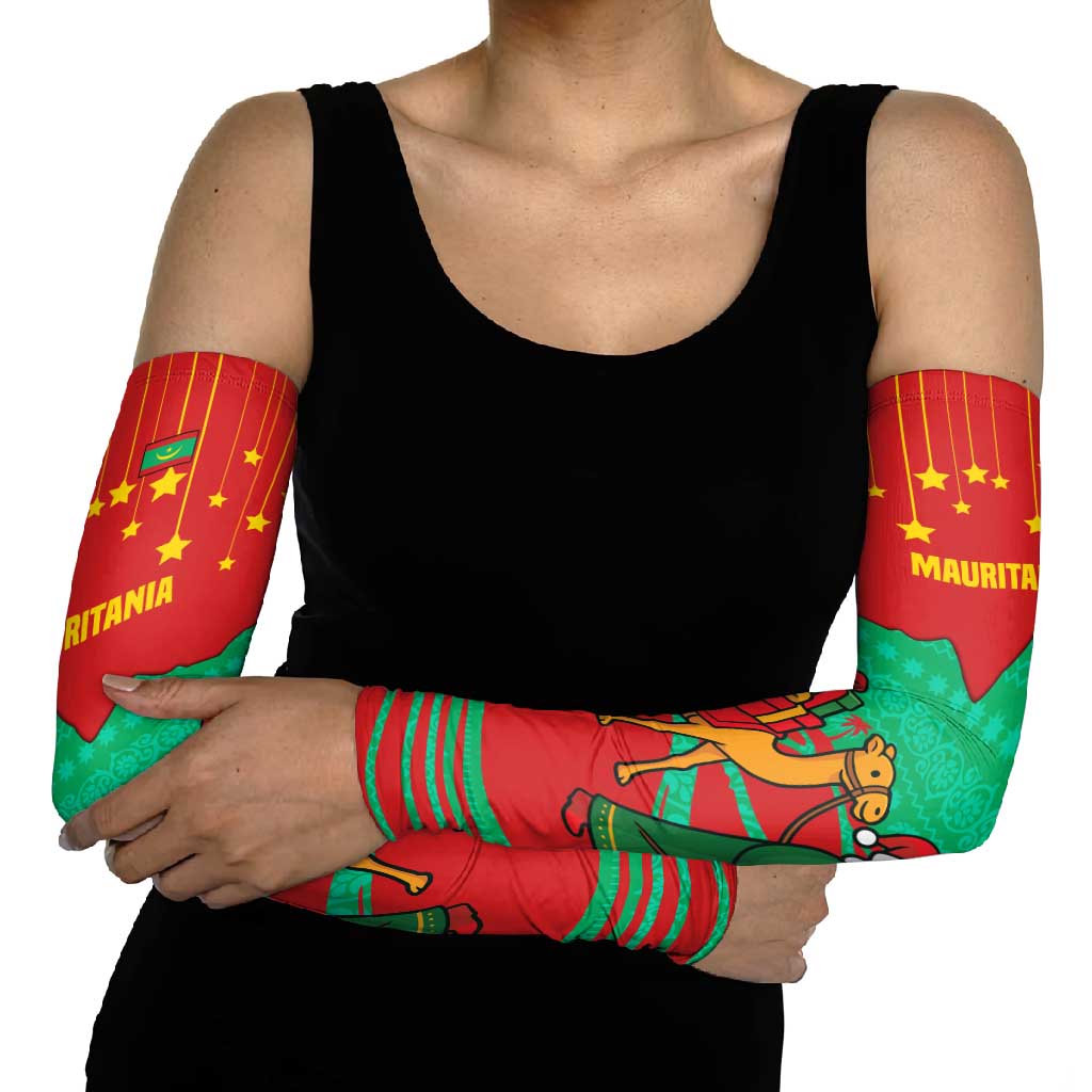 Mauritania Christmas Arm Sleeves with Santa Claus Camel Gift Boxes Starry Sky and Desert Pattern Design - Wonder Print Shop
