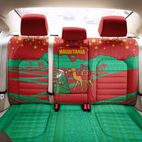 Mauritania Christmas Back Car Seat Cover with Santa Claus Camel Gift Boxes Starry Sky and Desert Pattern Design - Wonder Print Shop