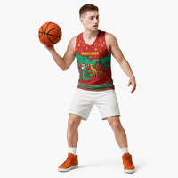 Mauritania Christmas Basketball Jersey with Santa Claus Camel Gift Boxes Starry Sky and Desert Pattern Design - Wonder Print Shop