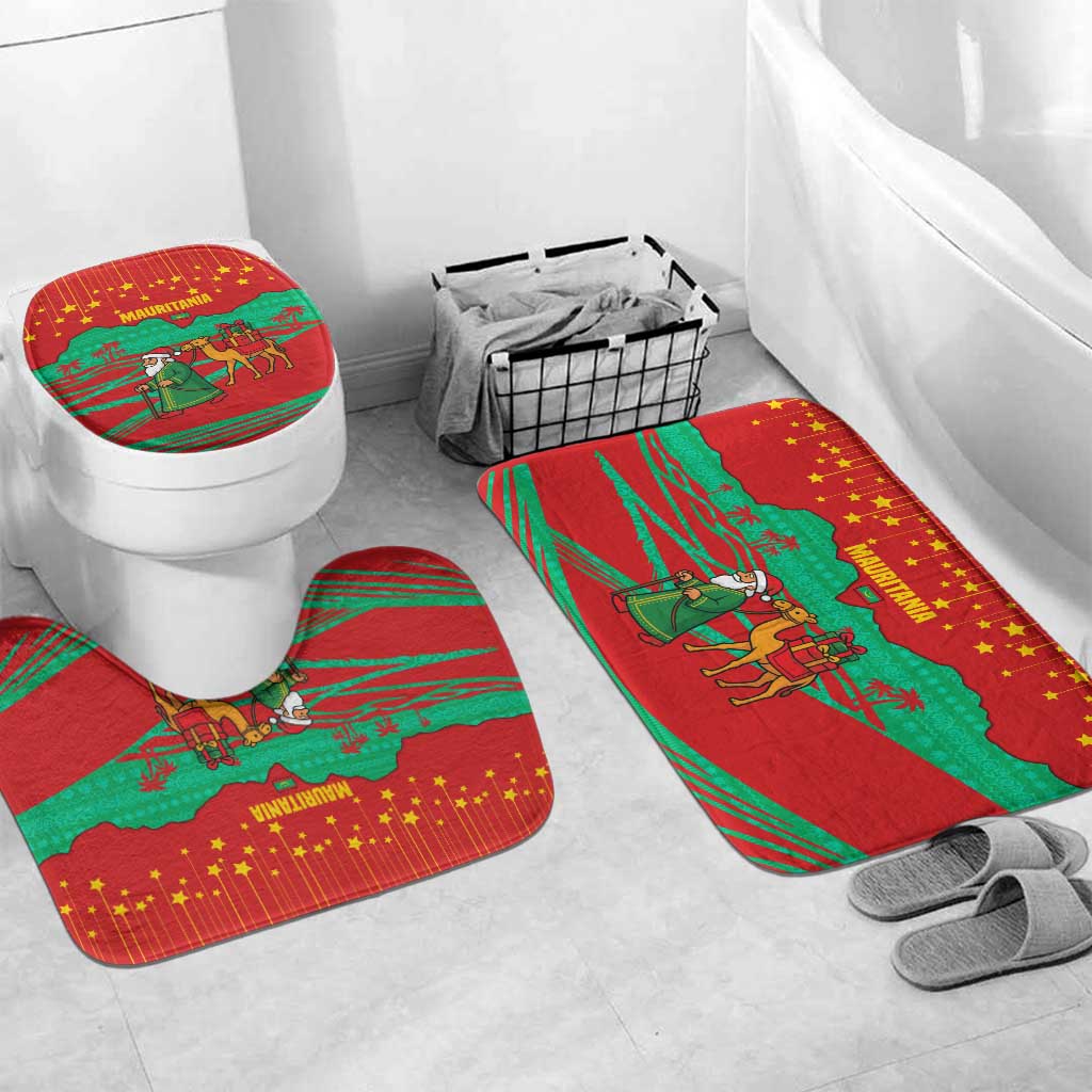 Mauritania Christmas Bathroom Set with Santa Claus Camel Gift Boxes Starry Sky and Desert Pattern Design - Wonder Print Shop