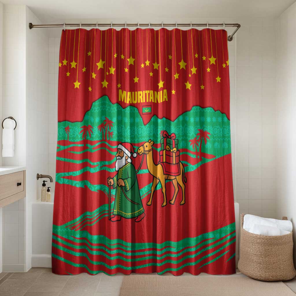 Mauritania Christmas Bathroom Set with Santa Claus Camel Gift Boxes Starry Sky and Desert Pattern Design - Wonder Print Shop