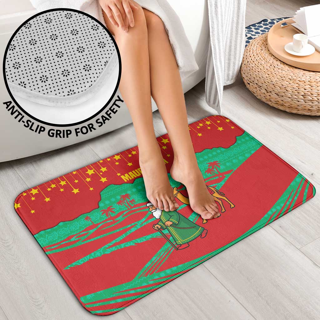 Mauritania Christmas Bathroom Set with Santa Claus Camel Gift Boxes Starry Sky and Desert Pattern Design - Wonder Print Shop