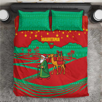 Mauritania Christmas Bedding Set with Santa Claus Camel Gift Boxes Starry Sky and Desert Pattern Design - Wonder Print Shop