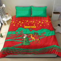 Mauritania Christmas Bedding Set with Santa Claus Camel Gift Boxes Starry Sky and Desert Pattern Design - Wonder Print Shop