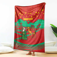 Mauritania Christmas Blanket with Santa Claus Camel Gift Boxes Starry Sky and Desert Pattern Design - Wonder Print Shop