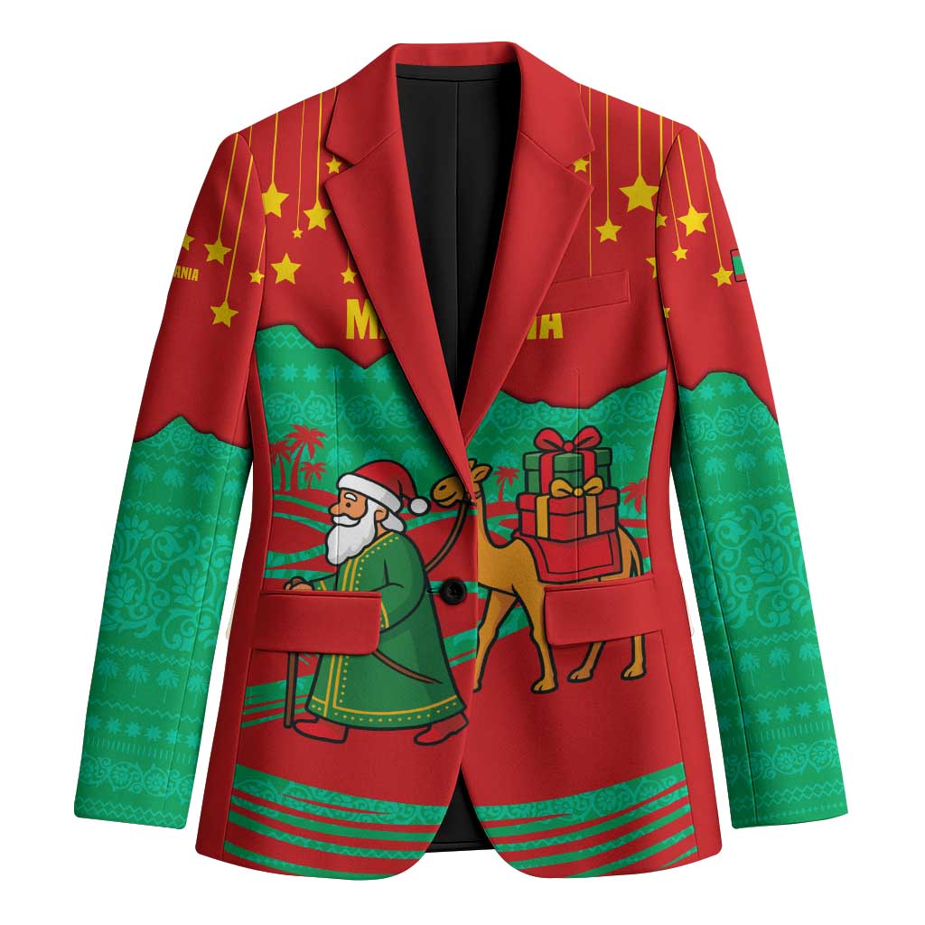 Mauritania Christmas Blazer with Santa Claus Camel Gift Boxes Starry Sky and Desert Pattern Design - Wonder Print Shop