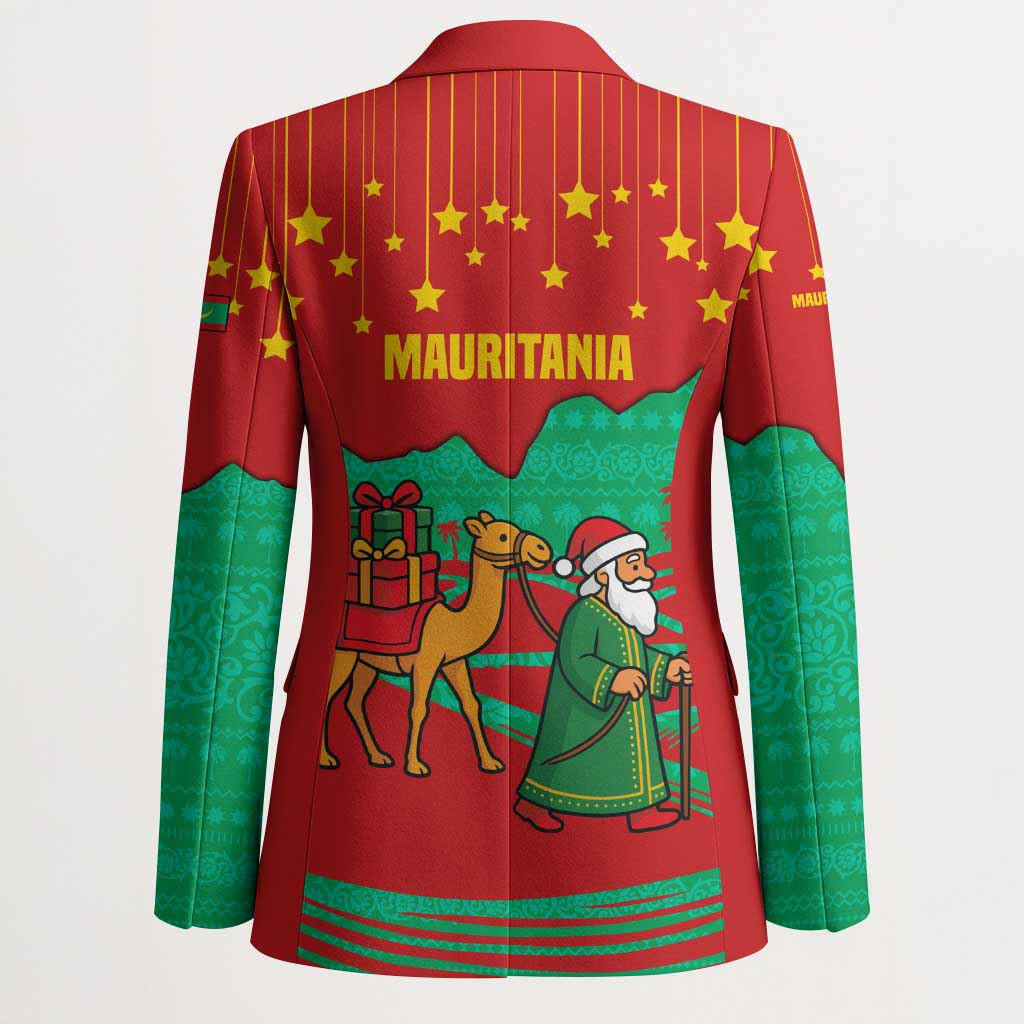 Mauritania Christmas Blazer with Santa Claus Camel Gift Boxes Starry Sky and Desert Pattern Design - Wonder Print Shop