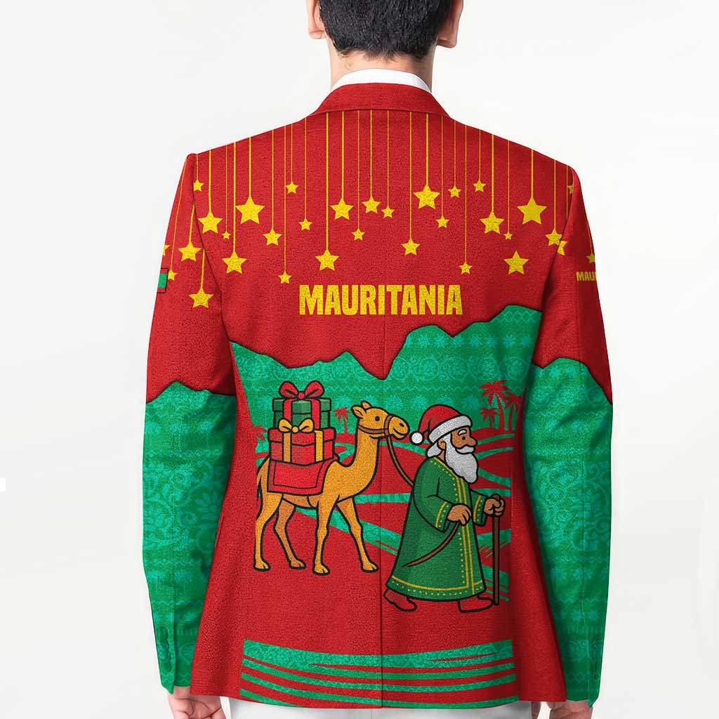 Mauritania Christmas Blazer with Santa Claus Camel Gift Boxes Starry Sky and Desert Pattern Design - Wonder Print Shop