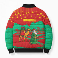 Mauritania Christmas Bomber Puffer Jacket with Santa Claus Camel Gift Boxes Starry Sky and Desert Pattern Design - Wonder Print Shop