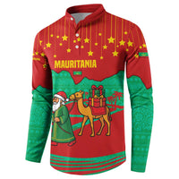 Mauritania Christmas Button Sweatshirt with Santa Claus Camel Gift Boxes Starry Sky and Desert Pattern Design - Wonder Print Shop