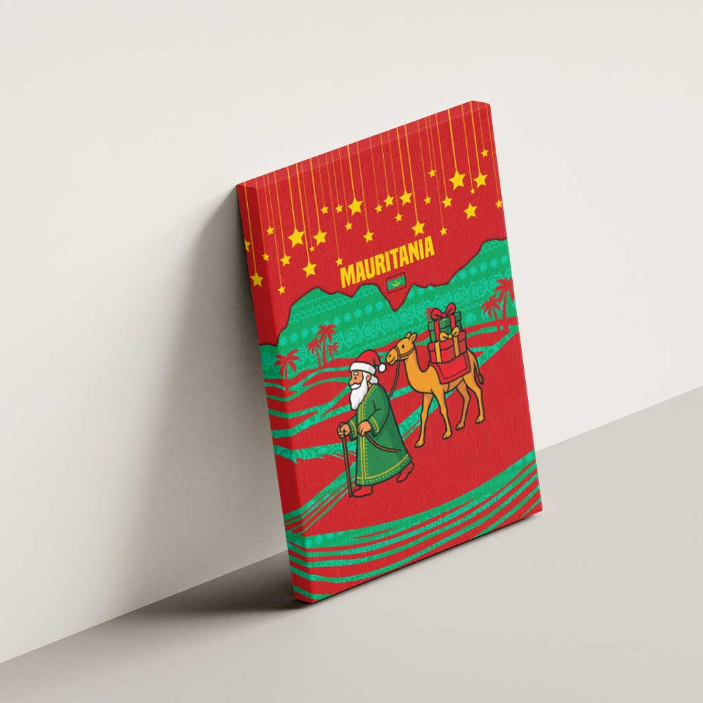 Mauritania Christmas Canvas Wall Art with Santa Claus Camel Gift Boxes Starry Sky and Desert Pattern Design - Wonder Print Shop