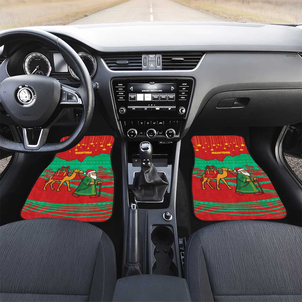 Mauritania Christmas Car Mats with Santa Claus Camel Gift Boxes Starry Sky and Desert Pattern Design - Wonder Print Shop