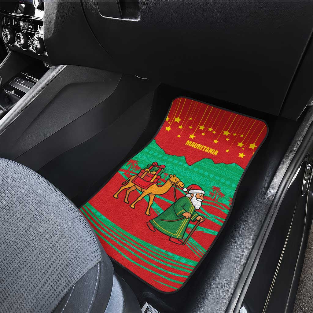 Mauritania Christmas Car Mats with Santa Claus Camel Gift Boxes Starry Sky and Desert Pattern Design - Wonder Print Shop