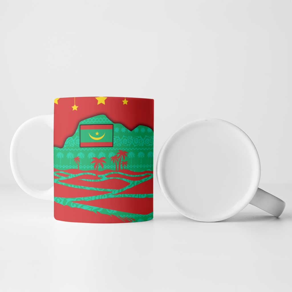 Mauritania Christmas Ceramic Mug with Santa Claus Camel Gift Boxes Starry Sky and Desert Pattern Design - Wonder Print Shop