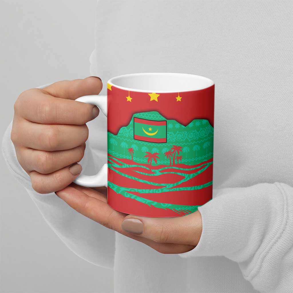 Mauritania Christmas Ceramic Mug with Santa Claus Camel Gift Boxes Starry Sky and Desert Pattern Design - Wonder Print Shop