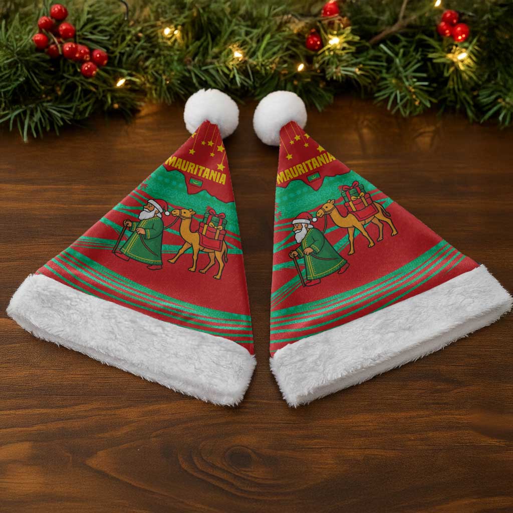 Mauritania Christmas Santa Hat with Santa Claus Camel Gift Boxes Starry Sky and Desert Pattern Design - Wonder Print Shop