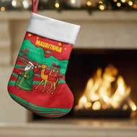 Mauritania Christmas Stocking with Santa Claus Camel Gift Boxes Starry Sky and Desert Pattern Design - Wonder Print Shop