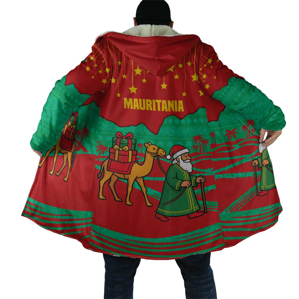 Mauritania Christmas Cloak with Santa Claus Camel Gift Boxes Starry Sky and Desert Pattern Design - Wonder Print Shop