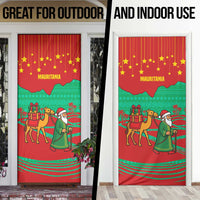 Mauritania Christmas Door Cover with Santa Claus Camel Gift Boxes Starry Sky and Desert Pattern Design - Wonder Print Shop