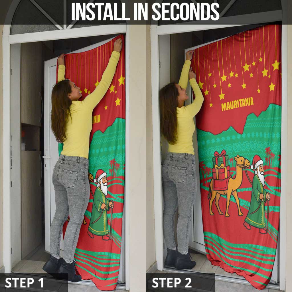 Mauritania Christmas Door Cover with Santa Claus Camel Gift Boxes Starry Sky and Desert Pattern Design - Wonder Print Shop