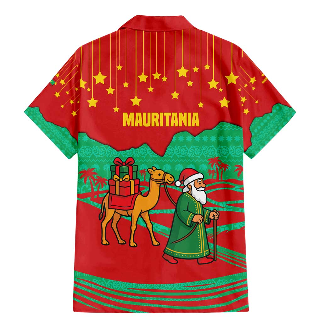Mauritania Christmas Family Matching Mermaid Dress and Hawaiian Shirt with Santa Claus Camel Gift Boxes Starry Sky and Desert Pattern Design - Wonder Print Shop
