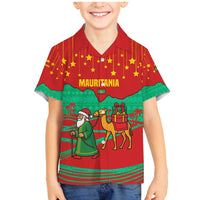 Mauritania Christmas Family Matching Mermaid Dress and Hawaiian Shirt with Santa Claus Camel Gift Boxes Starry Sky and Desert Pattern Design - Wonder Print Shop