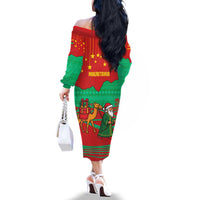 Mauritania Christmas Family Matching Off The Shoulder Long Sleeve Dress and Hawaiian Shirt with Santa Claus Camel Gift Boxes Starry Sky and Desert Pattern Design - Wonder Print Shop