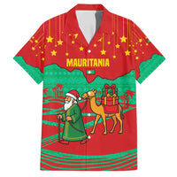 Mauritania Christmas Family Matching Off Shoulder Maxi Dress and Hawaiian Shirt with Santa Claus Camel Gift Boxes Starry Sky and Desert Pattern Design - Wonder Print Shop