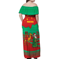 Mauritania Christmas Family Matching Off Shoulder Maxi Dress and Hawaiian Shirt with Santa Claus Camel Gift Boxes Starry Sky and Desert Pattern Design - Wonder Print Shop