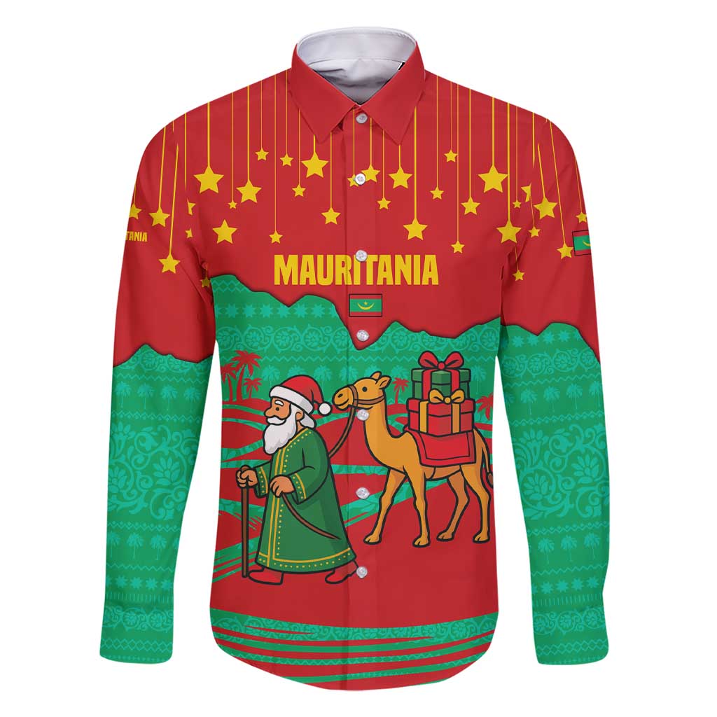 Mauritania Christmas Family Matching Short Sleeve Bodycon Dress and Hawaiian Shirt with Santa Claus Camel Gift Boxes Starry Sky and Desert Pattern Design - Wonder Print Shop