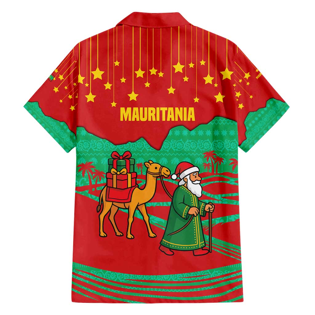Mauritania Christmas Family Matching Summer Maxi Dress and Hawaiian Shirt with Santa Claus Camel Gift Boxes Starry Sky and Desert Pattern Design - Wonder Print Shop