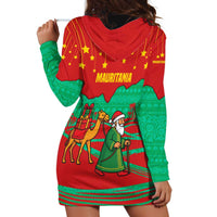 Mauritania Christmas Hoodie Dress with Santa Claus Camel Gift Boxes Starry Sky and Desert Pattern Design - Wonder Print Shop