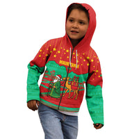 Mauritania Christmas Kid Hoodie with Santa Claus Camel Gift Boxes Starry Sky and Desert Pattern Design - Wonder Print Shop