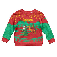 Mauritania Christmas Kid Ugly Christmas Sweater with Santa Claus Camel Gift Boxes Starry Sky and Desert Pattern Design - Wonder Print Shop