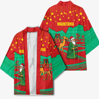 Mauritania Christmas Kimono with Santa Claus Camel Gift Boxes Starry Sky and Desert Pattern Design - Wonder Print Shop