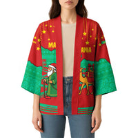 Mauritania Christmas Kimono with Santa Claus Camel Gift Boxes Starry Sky and Desert Pattern Design - Wonder Print Shop