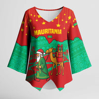 Mauritania Christmas Kimono Sleeve Blouse with Santa Claus Camel Gift Boxes Starry Sky and Desert Pattern Design - Wonder Print Shop