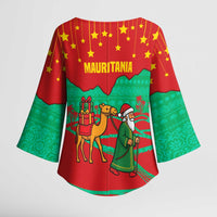 Mauritania Christmas Kimono Sleeve Blouse with Santa Claus Camel Gift Boxes Starry Sky and Desert Pattern Design - Wonder Print Shop