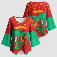 Mauritania Christmas Kimono Sleeve Blouse with Santa Claus Camel Gift Boxes Starry Sky and Desert Pattern Design - Wonder Print Shop