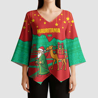Mauritania Christmas Kimono Sleeve Blouse with Santa Claus Camel Gift Boxes Starry Sky and Desert Pattern Design - Wonder Print Shop