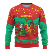 Mauritania Christmas Ugly Christmas Sweater with Santa Claus Camel Gift Boxes Starry Sky and Desert Pattern Design - Wonder Print Shop