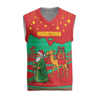 Mauritania Christmas Knitted V-Neck Vest with Santa Claus Camel Gift Boxes Starry Sky and Desert Pattern Design - Wonder Print Shop
