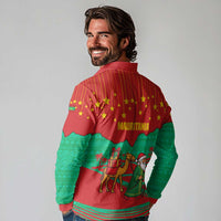 Mauritania Christmas Long Sleeve Polo Shirt with Santa Claus Camel Gift Boxes Starry Sky and Desert Pattern Design - Wonder Print Shop
