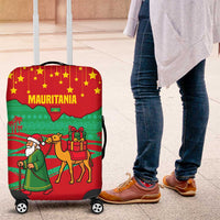 Mauritania Christmas Luggage Cover with Santa Claus Camel Gift Boxes Starry Sky and Desert Pattern Design - Wonder Print Shop
