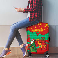 Mauritania Christmas Luggage Cover with Santa Claus Camel Gift Boxes Starry Sky and Desert Pattern Design - Wonder Print Shop