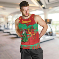 Mauritania Christmas Men Tank Top with Santa Claus Camel Gift Boxes Starry Sky and Desert Pattern Design - Wonder Print Shop