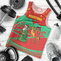 Mauritania Christmas Men Tank Top with Santa Claus Camel Gift Boxes Starry Sky and Desert Pattern Design - Wonder Print Shop