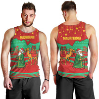 Mauritania Christmas Men Tank Top with Santa Claus Camel Gift Boxes Starry Sky and Desert Pattern Design - Wonder Print Shop